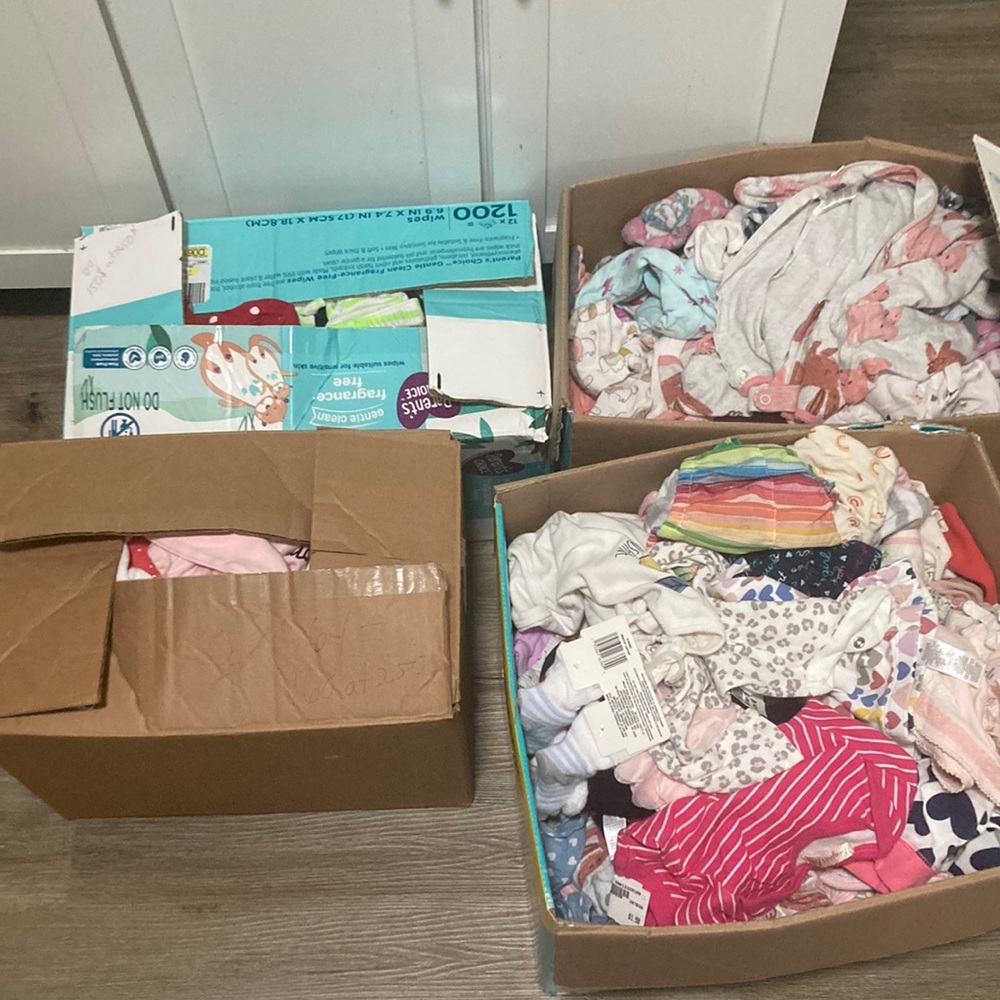 Baby girl clothes newborn and up 675 = in all 4 boxes worth 675.00$